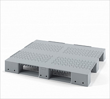 Стеллажный перфорированный пластиковый поддон усиленный двумя трубами на 3-х полозьях 1200х1000х150 Стеллажный перфорированный пластиковый поддон усиленный двумя трубами на 3-х полозьях 1200х1000х150